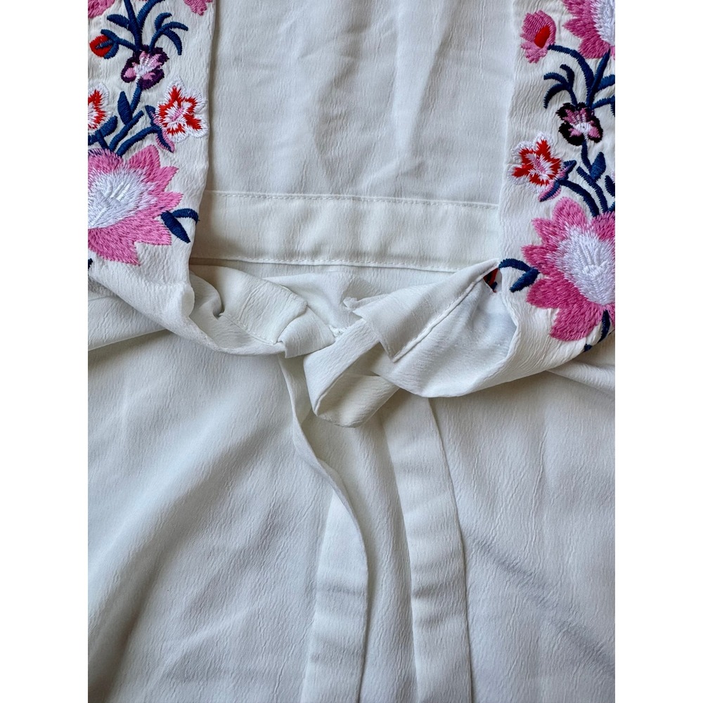 Amaryllis White Floral Embroidered Top Women's XS Boho Long Sleeve Kimona - Picture 4 of 5